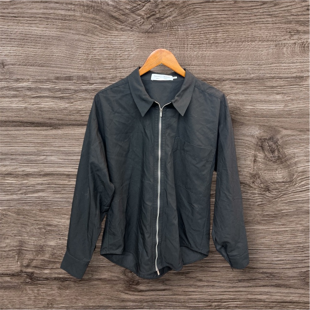 Proenza Schouler White Label Full Zip Shirt Black Size 8 Minimalist Relaxed